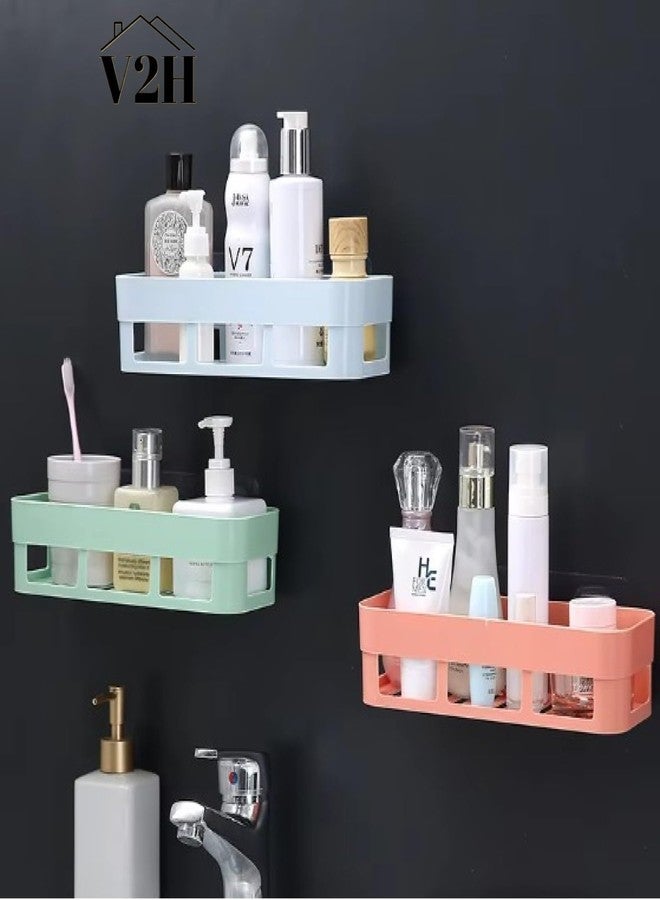 V2H Multipurpose Kitchen Bathroom Shelf Wall Holder Storage Rack Bathroom Rack Storage Box Strong Sticker Shower Rack Shelf(Set of 3) - Image 3